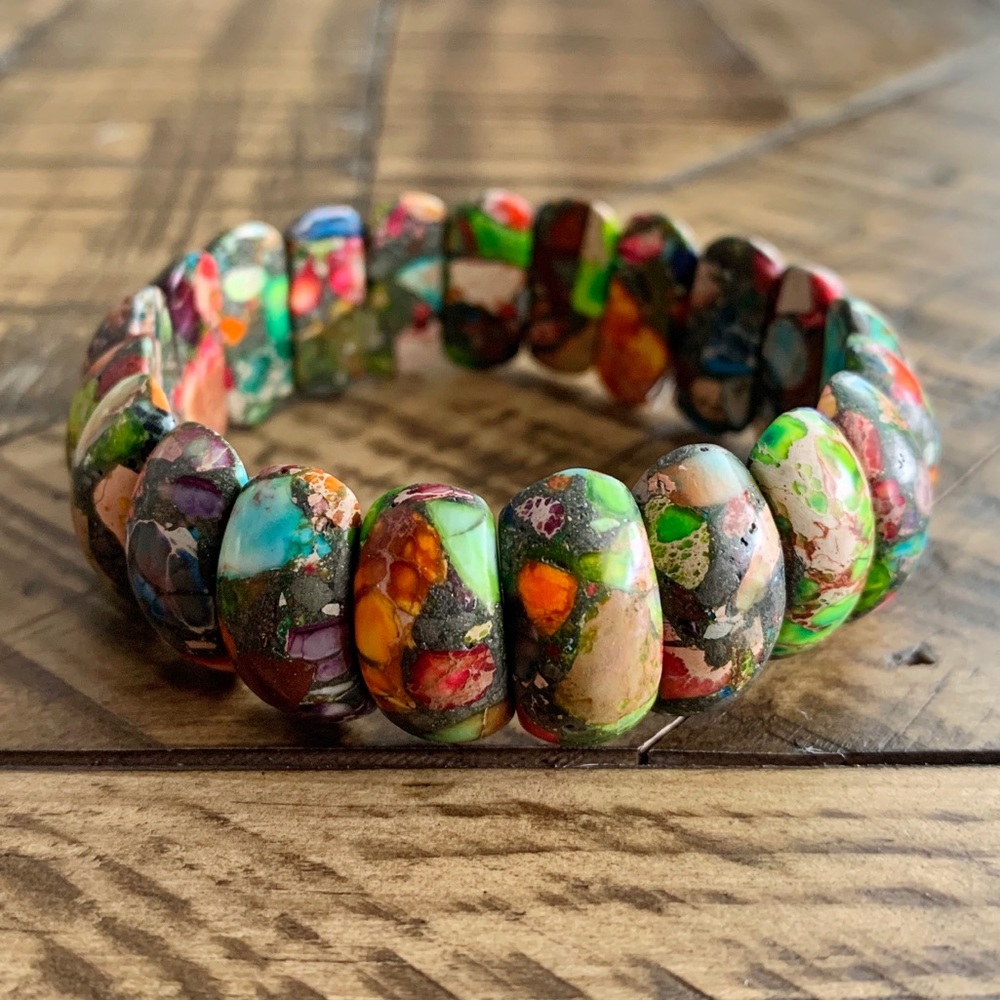 19mm Jasper Chakra Stretch Bead Bracelet - Picture 2 of 8